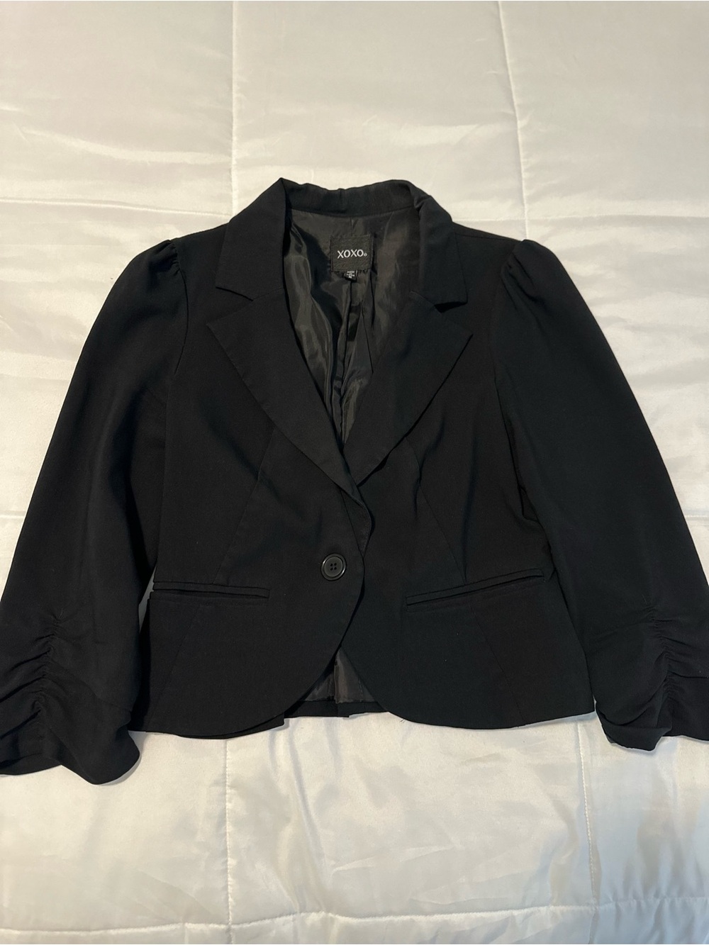XOXO Black Women's Single-Button Puff-Sleeve Blazer
